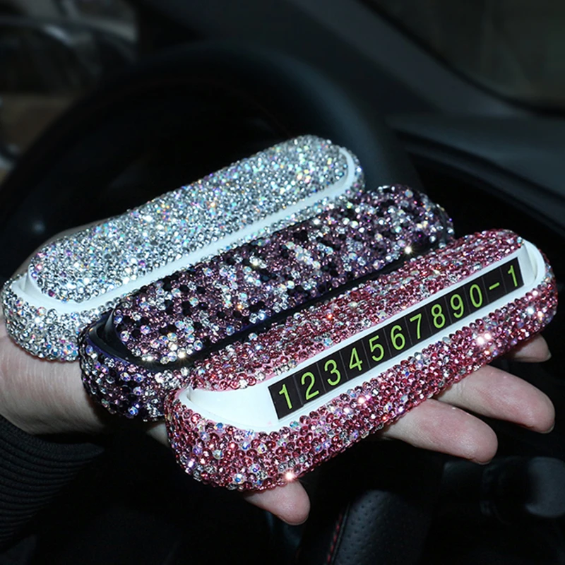 

1 Pcs Luxury Car Phone Number Parking Card Dashboard Decoration With Crystal Diamond DIY Accessories For Car Interio