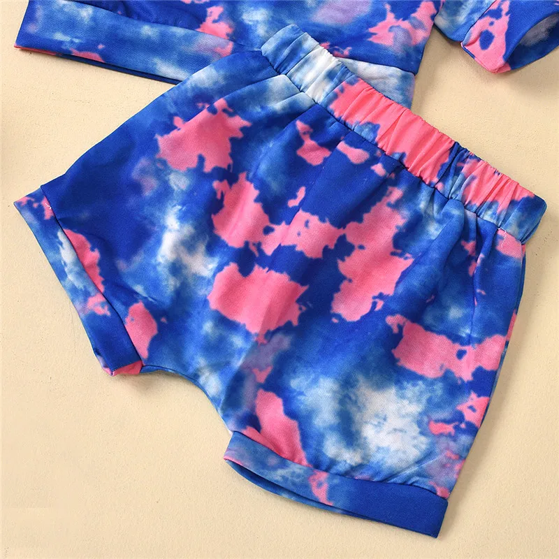 

Colorful Tie-Dye Printed Newborn Baby Girls Boys Clothes Sets 6 Style Long Sleeve Fall Loose O-neck Pullover Tops Shorts 0-24M