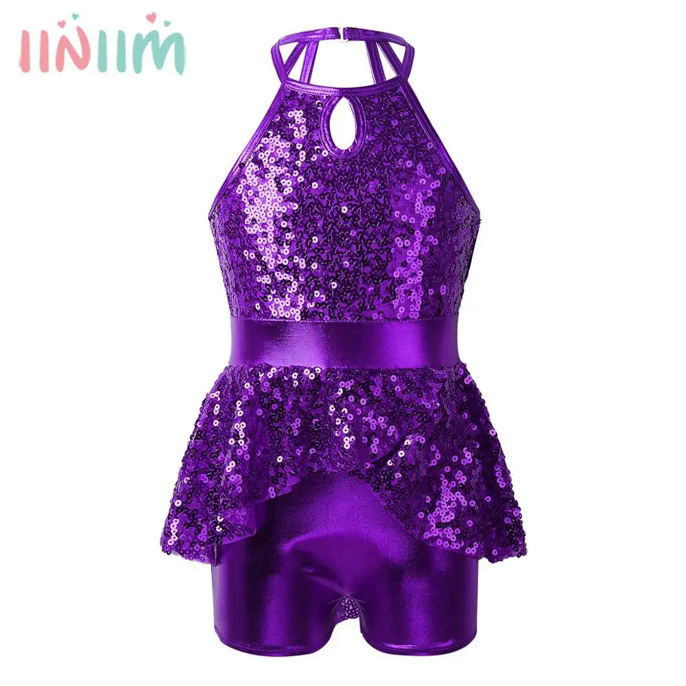 Детское платье без рукавов для девочек Блестящее с блестками балета Костюм