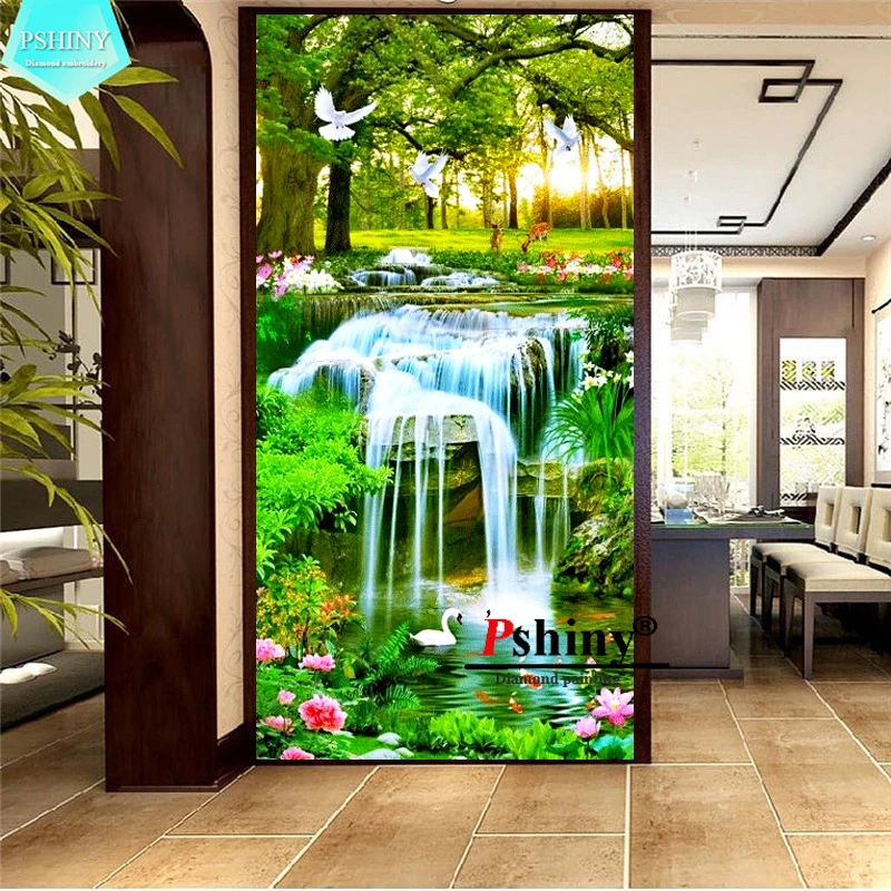 Алмазная вышивка PSHINY 5D сделай сам картина с изображением лесного потока пейзажа
