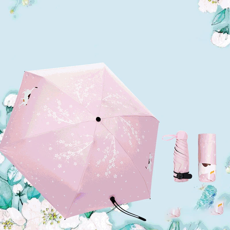Windproof Folding Umbrella Women Cherry Blossoms Flower Umbrella Rain Women uv Charm Animal Cat Umbrella For Womens Gift Parasol