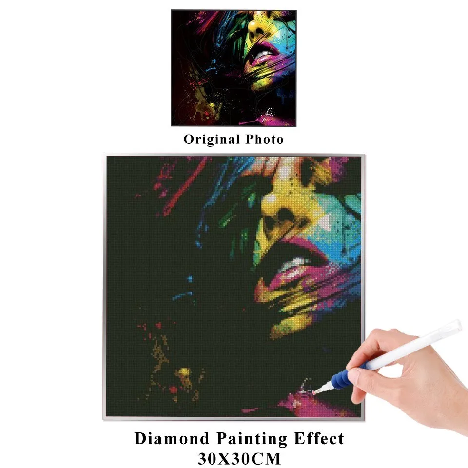 AZQSD Diamond Mosaic Cross Stitch Colorful Woman 5d Diy Painting Portrait Handmade Gift Embroidery Home Decor | Дом и сад