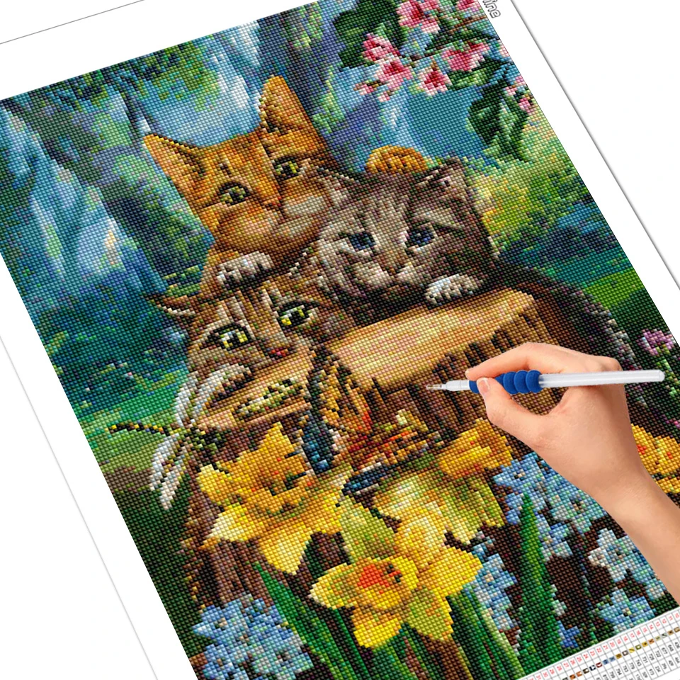Картина из бриллиантов Evershine Full Drill с изображением кошки, 5D DIY, рисунок на холсте с рельефным эффектом, декор для дома.