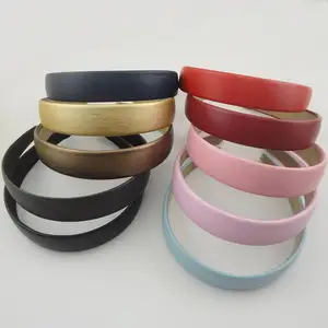 Однотонные пластиковые повязки для волос из искусственной кожи, 10 шт., 25 мм, 1,0 дюйма, с черной бархатной спинкой, разные цвета, выгодная покупка оптом