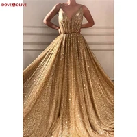 gold evening dresses glitter bling sequin dress for women v neck sexy long glamorous sequins spaghetti straps long prom dress