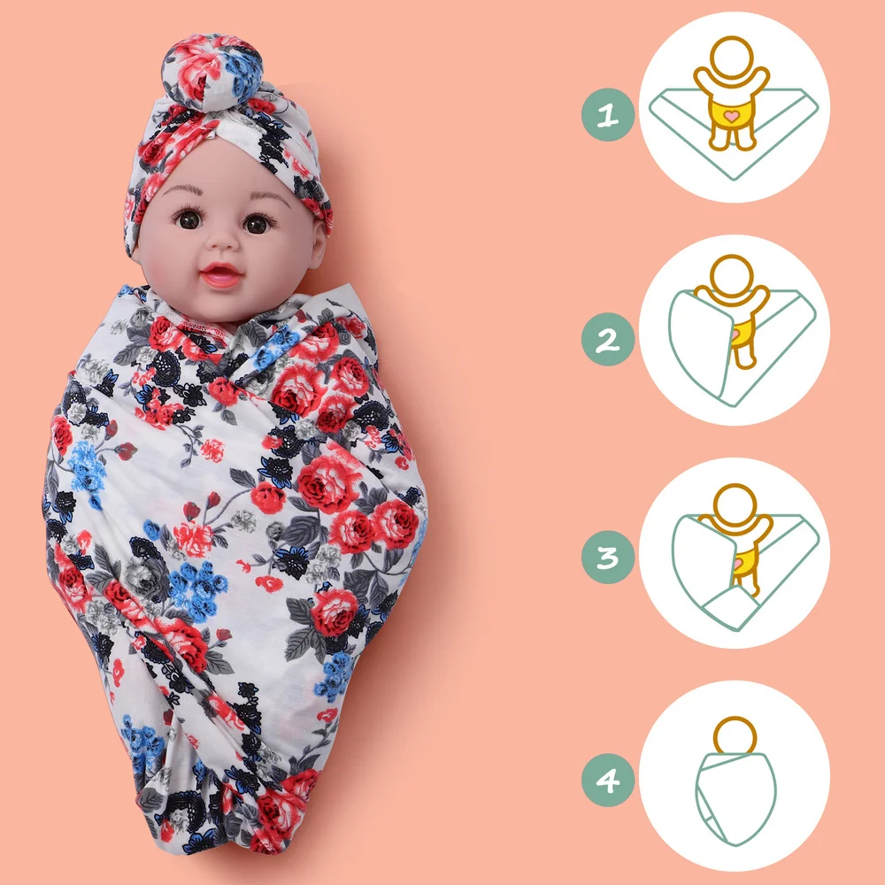 

NUOBESTY 1 Set Baby Swaddle Cloth Newborn Swaddle Blanket Baby Sleeping Swaddle Blanket with Hat (White)