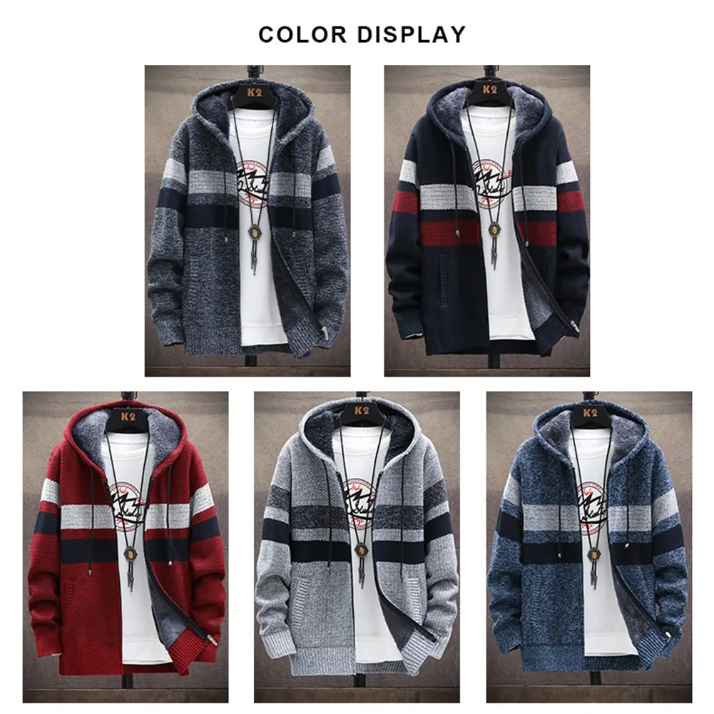 

Autumn And Winter Mens Thick Warm Fleece Lined Hooded Hoodie Winter Zip Up Coat Jacket Loose Sweatshirt