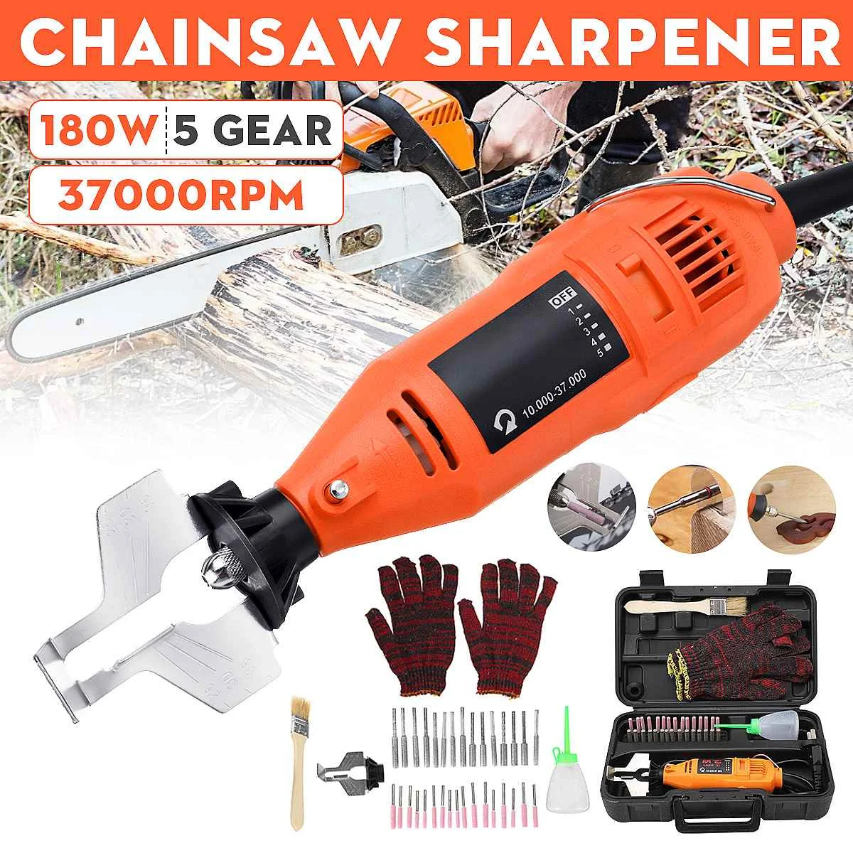 

180W 5 Gears 37000 rpm Chainsaw Sharpener Electric Grinder Chain Saw Grinder File Pro Tools Set Electric Chainsaw Sharpening