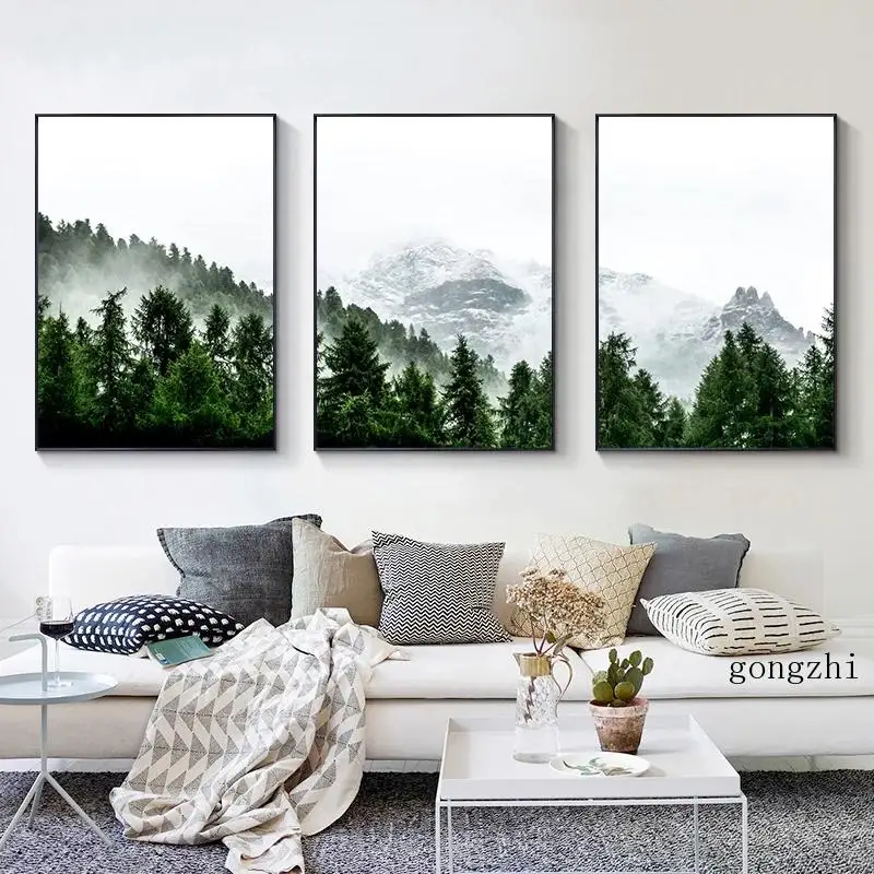 

Foggy Forest Nordic Photography Poster Nature Landscape Canvas Painting and Prints Wall Art Pictures for Living Room Home Decor