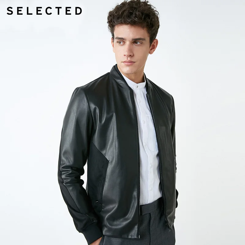 Выбранный длинный рукав бизнес случайный чистый цвет мужская куртка из ПУ пальто