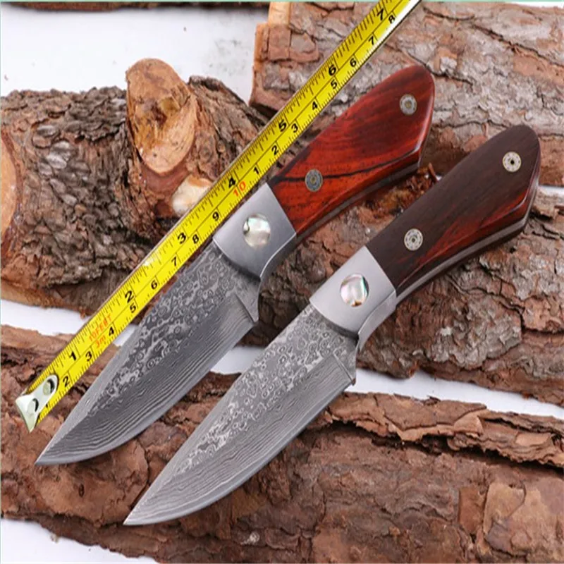Folding Knife Fx Hunting In Damascus Bright Red Acid Branch Wood+Natural Abalone Hnadle Survivcial Survival Kitchen EDC Tool | Инструменты