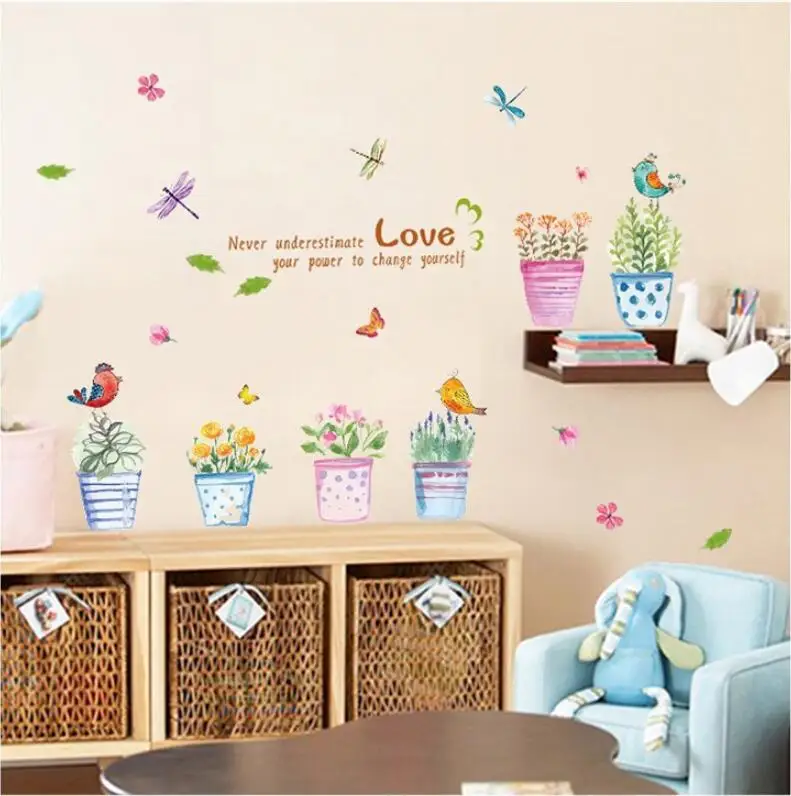 Креативная ручная роспись в горшке для гостиной наклейки на стену фона съемный