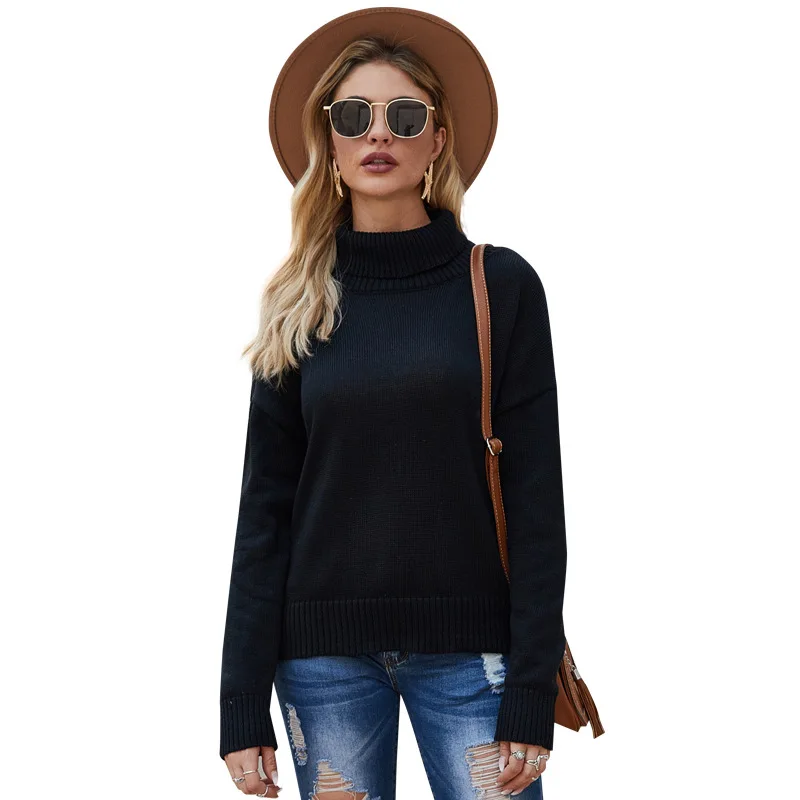 

Donsignet Women's Sweater New Fashion High Neck Pullover Pure Color Open Back Knitted Long Sleeves Sweater Women's clothing
