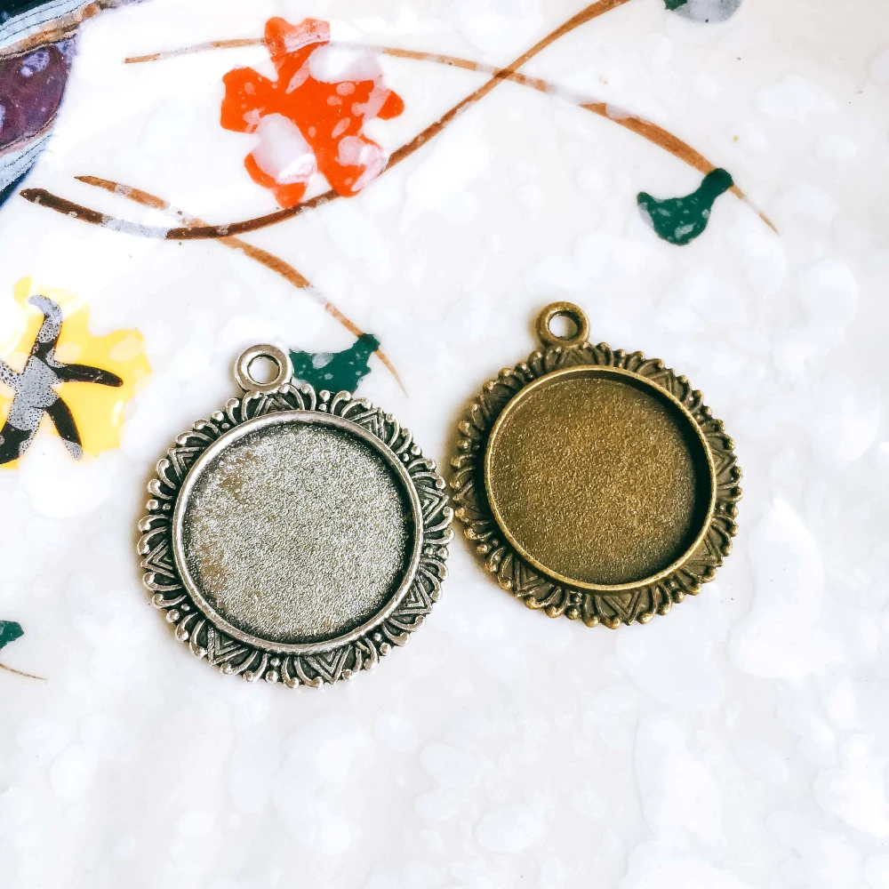 5 шт./лот 18 мм ожерелье с подвеской античная бронза серебряный цвет стеклянный