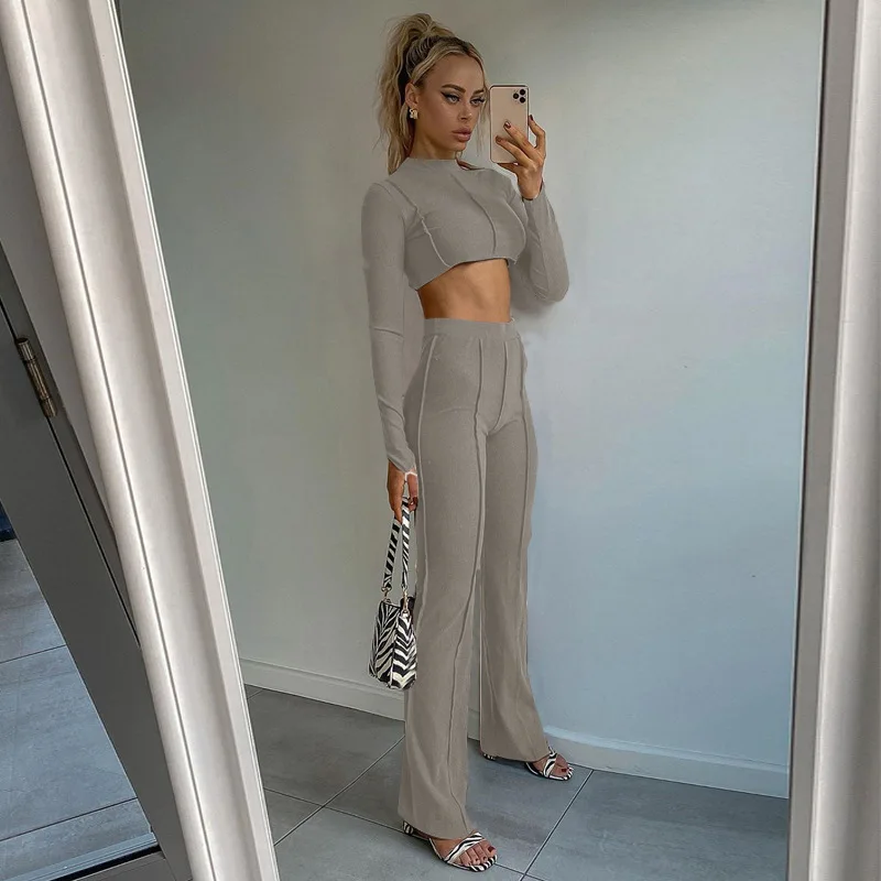 

2020 Winter New Long-sleeved Halter Bandage Sexy Fashion Casual Suit Women's Nine-point Tops 2 Fashionable Street Suits
