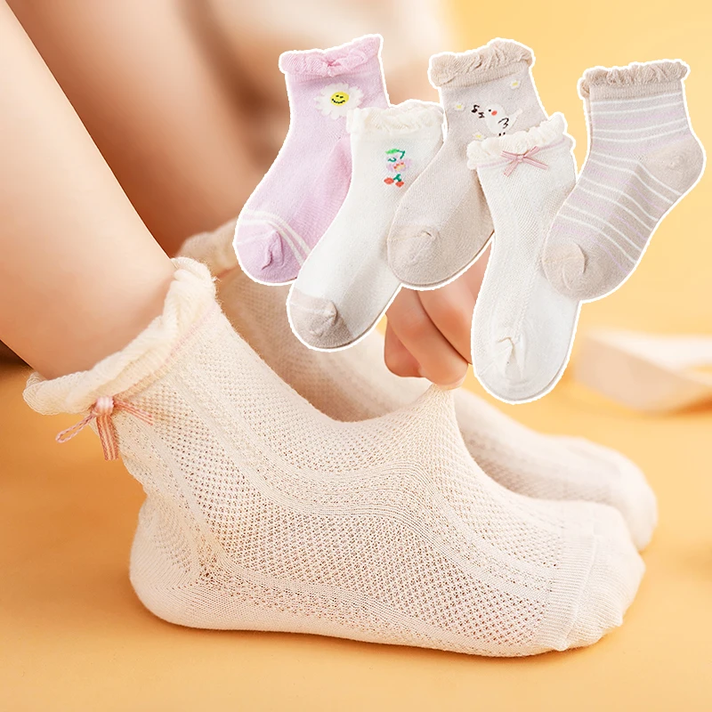 

Принцессы для девочек, детские летние тонкие дышащие сетчатые кружевные носки с птицами, Разноцветные Милые Мультяшные носки с бантом и вырезами