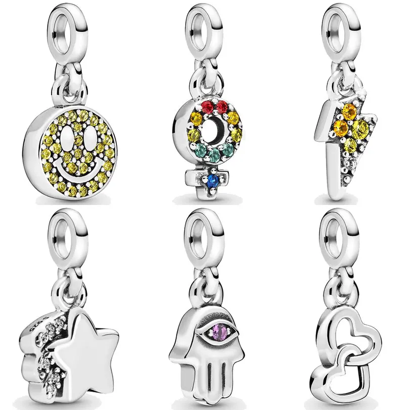 Мой девичий гордость - сердца переплетены, мощная лучистая звезда улыбается, кулон бусины для браслета из серебра 925 с моим образом.