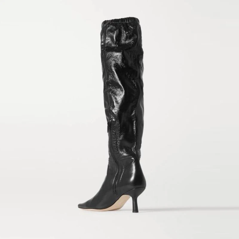 

Women Shoes Real Leather Knee High Boots Thin High Heels Party Club Winter Long Boots Female Footwear Size 35-40