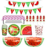 102pcs watermelon tablecloth straws balloons birthday party flags plates cups decor kids favors napkins baby shower cake toppers