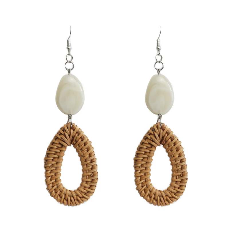 Женские Ротанговые серьги Cpop ручной работы из смолы и дерева с каплями воды