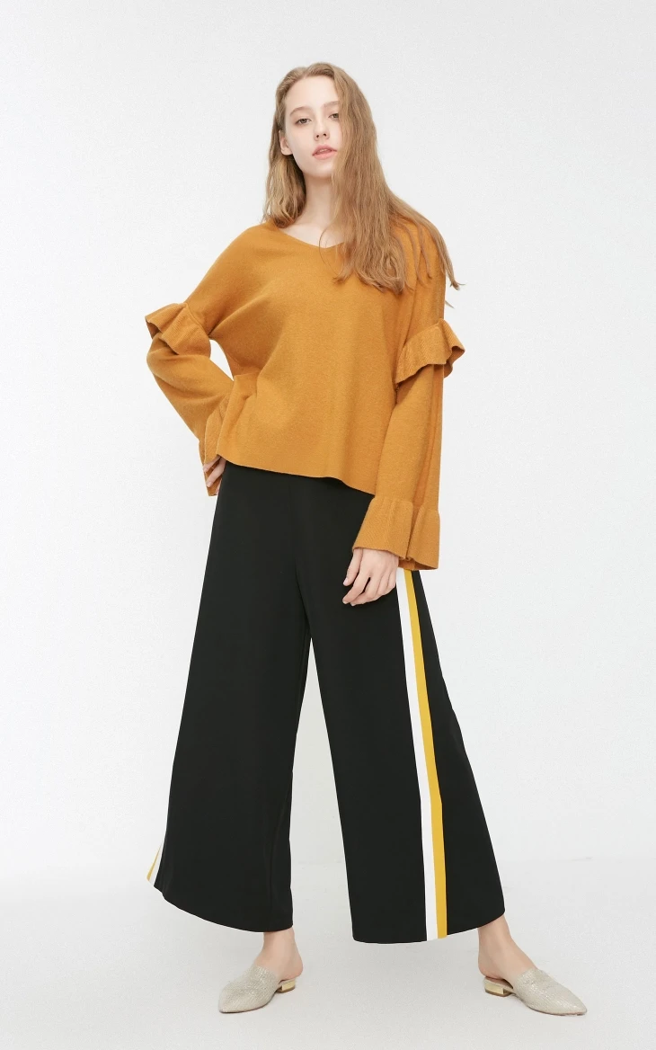 Vero Moda Новое поступление женские расклешенные рукава v-образным вырезом свободный крой гофрированные трикотажные | 318324523