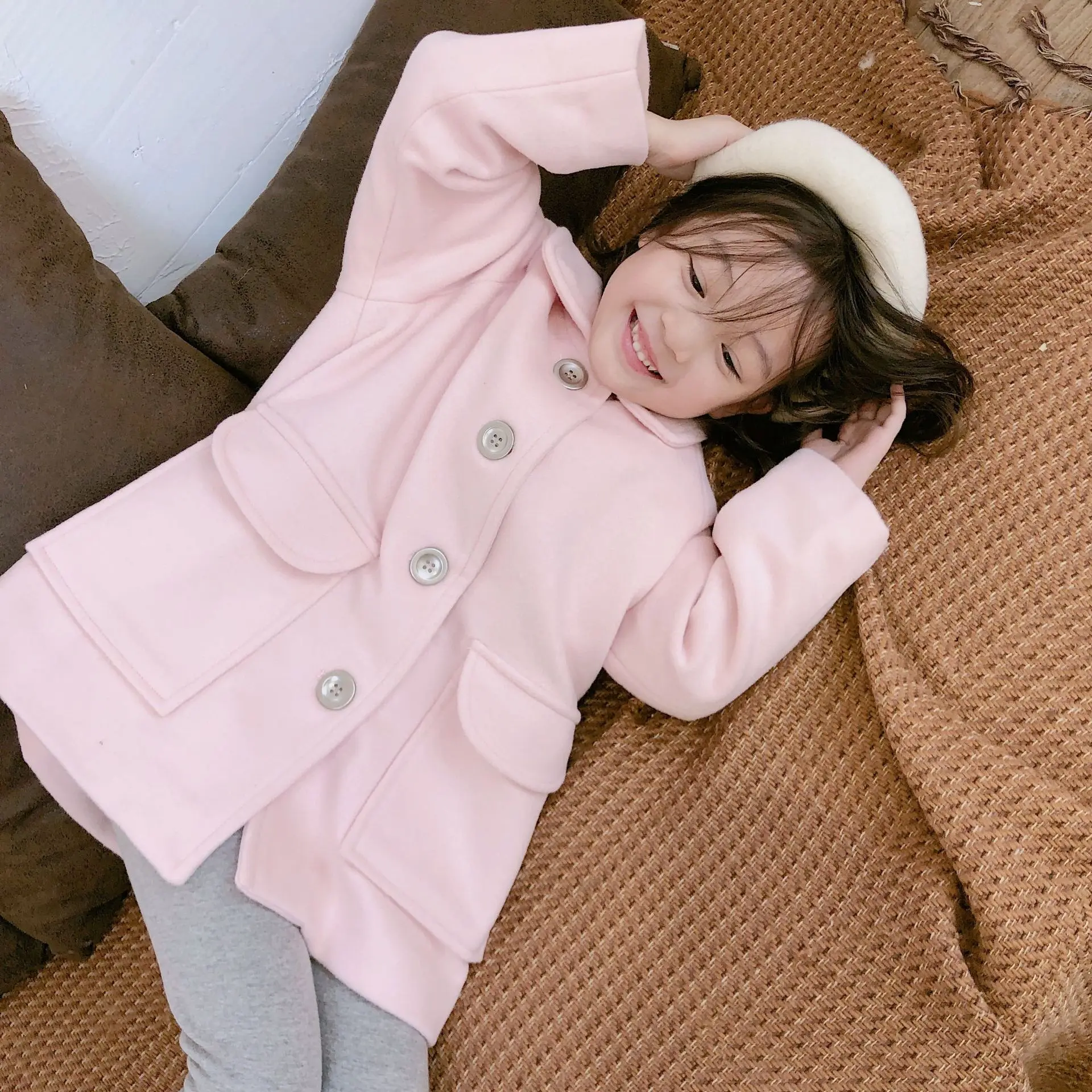 

Children's autumn and winter coats Sweet pink wool quilted jacket high quailty baby girls clothes
