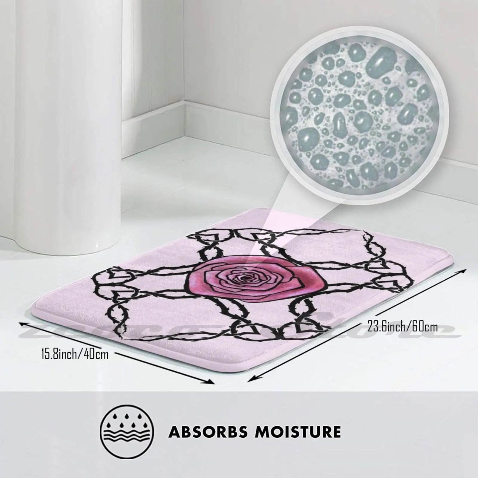 Матовый розовый коврик с орнаментом розы нескользящий для впитывания воды