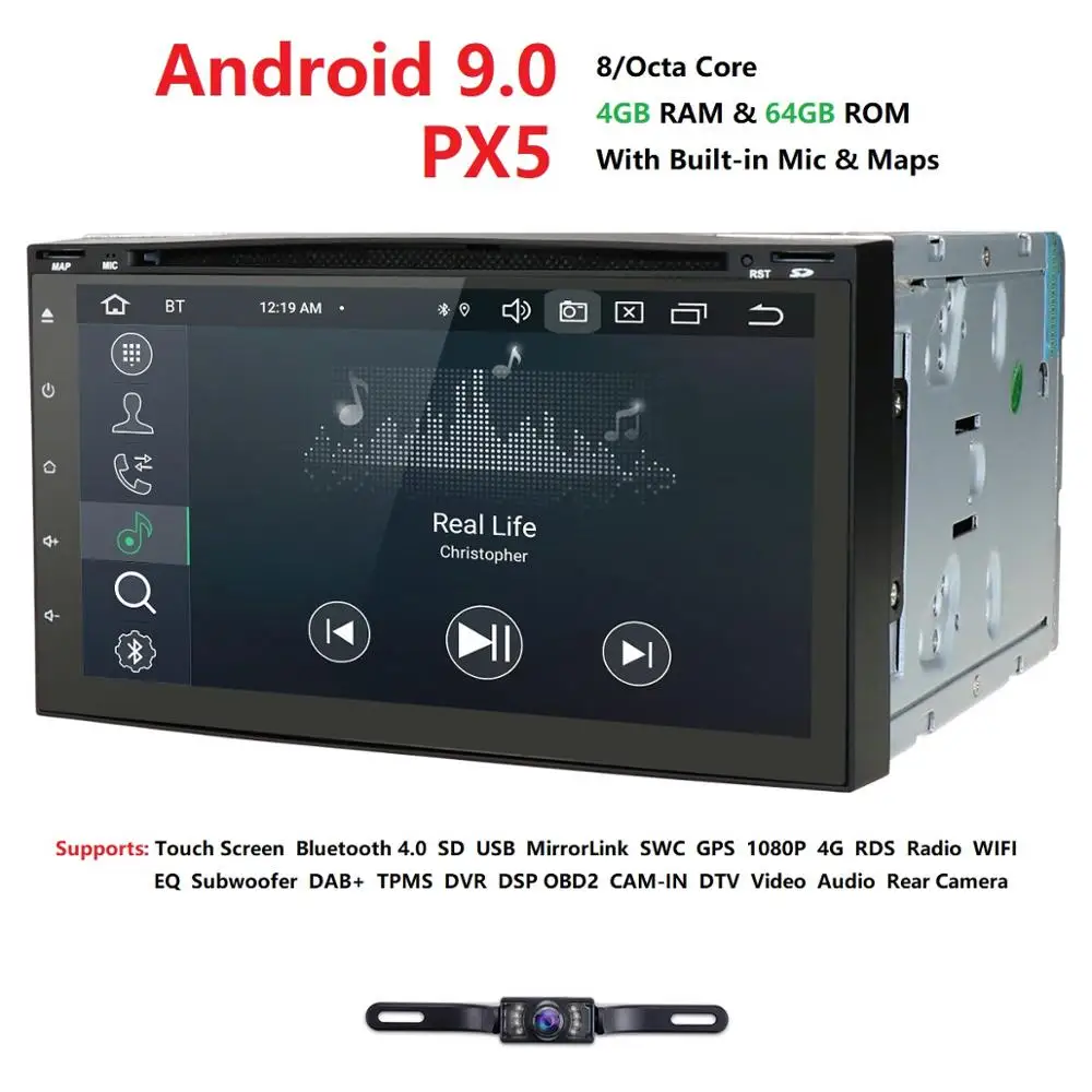 4G + 64G Android9.0 Универсальный Автомобильный dvd-плеер GPS навигационная карта WIFI BT Радио