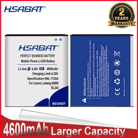Аккумулятор HSABAT BL242 BL 4600 для Lenovo A6000, A3860, A3580, A3900, LeMeng K3, K30-T, A6010 Plus, A6010, 242 мАч