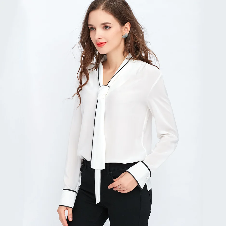 Женская Роскошная рубашка из натурального шелка однотонная короткая Элегантная