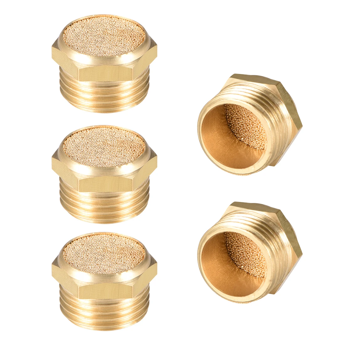 

Uxcell Brass Exhaust Muffler, 1/2" G Male Thread 53/64" Hex Sintered Air Pneumatic Bronze Muffler with Brass Body Flat 5pcs