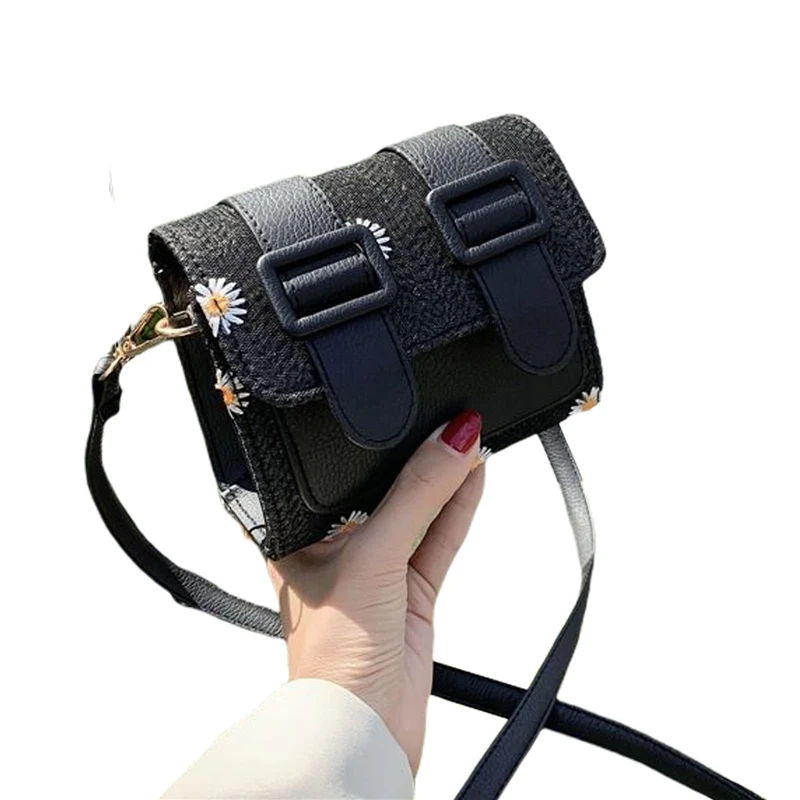 

Slant Shoulder Bag Straw Plaited Pack Women Beach Square Pocket Braid Daisy Messenger Bag