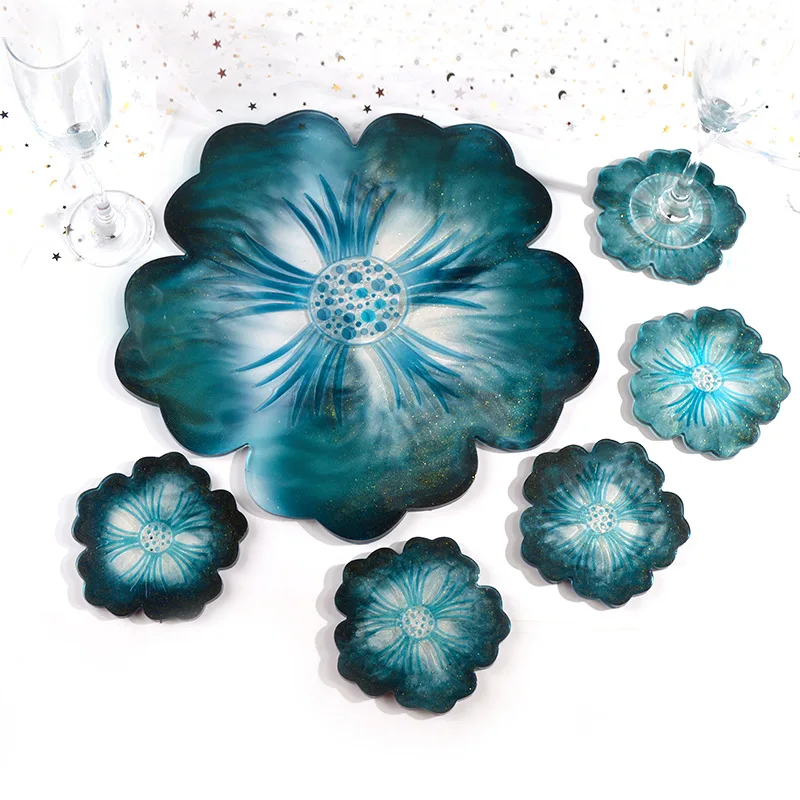 

Flower Compote Coaster Resin Mold Set DIY Handmade Crystal Epoxy Mold Compote Tray Petal Silicone Mold