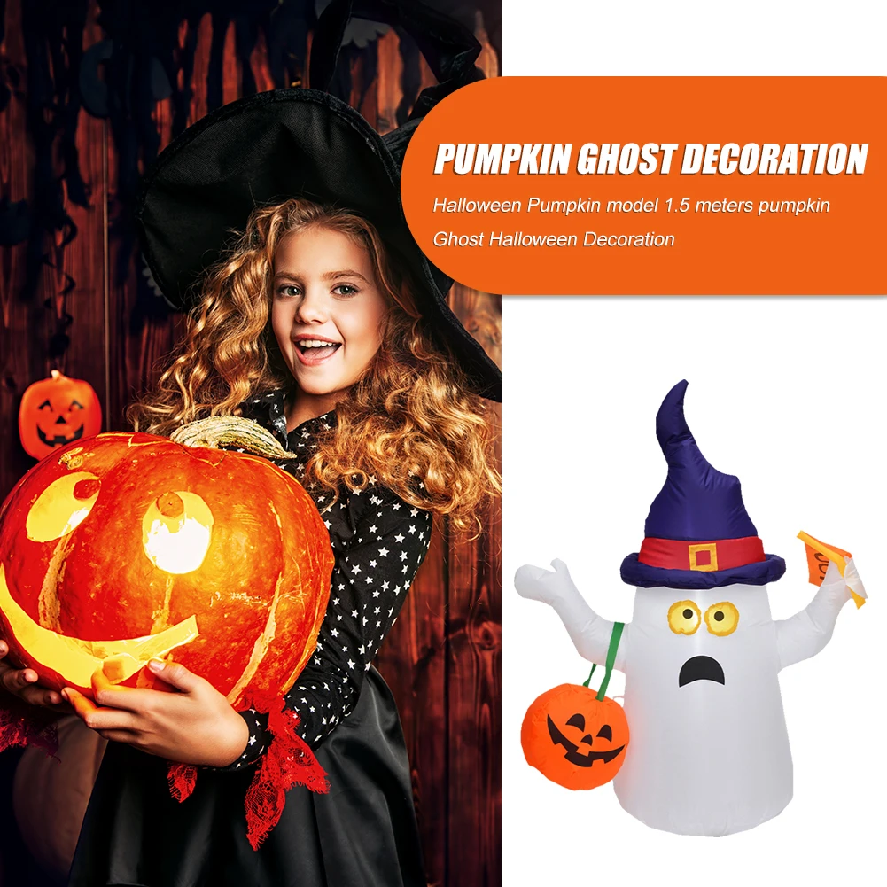 

Inflatable White Ghost Spooky Lighted Doll with Lifting Pumpkin Halloween Holiday Props Lighted Balloon Pumpkin Ghost Air Ball I