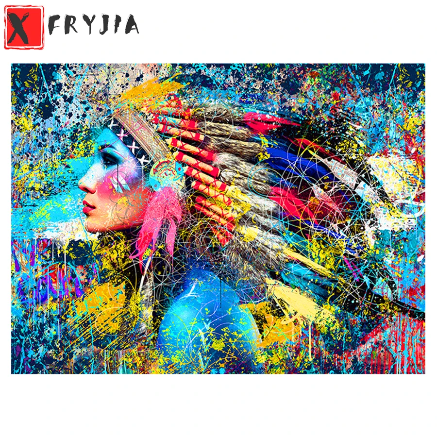 

Full Square Diamond Painting Modern graffiti art, colorful Indian woman Mosaic Needlework Diamond Embroidery Sale Home Decor