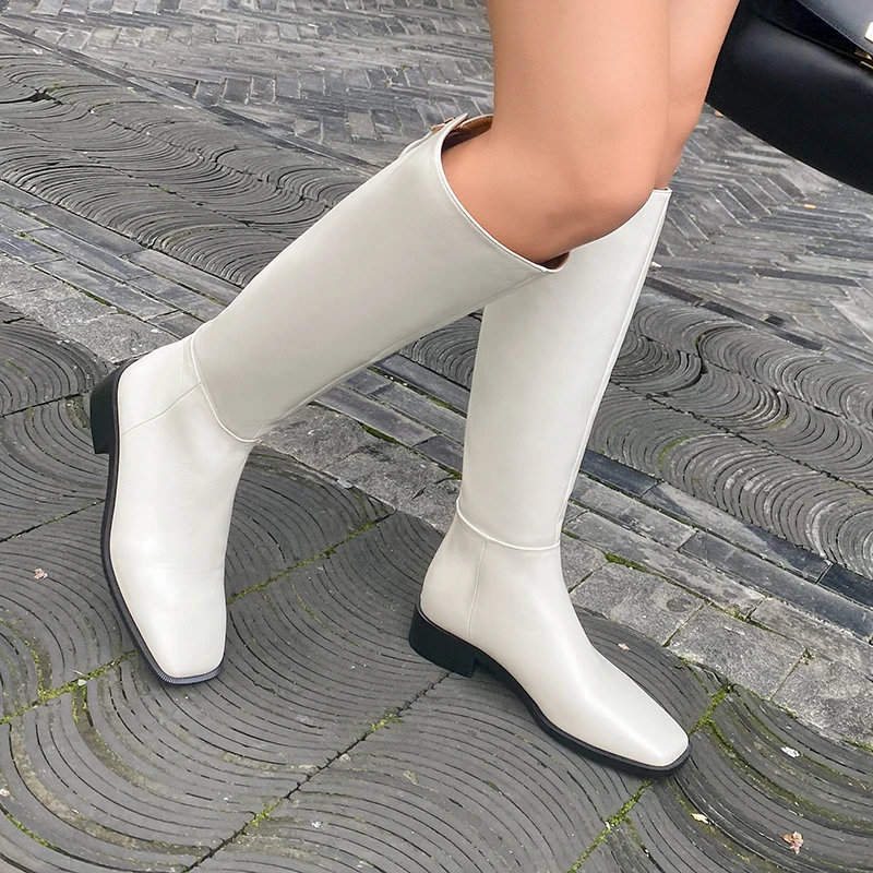 

Genuine Leather knee high boots woman zippers Autumn Winter Shoes Women Thick low Heels Shoes Woman Office Lady Pumps