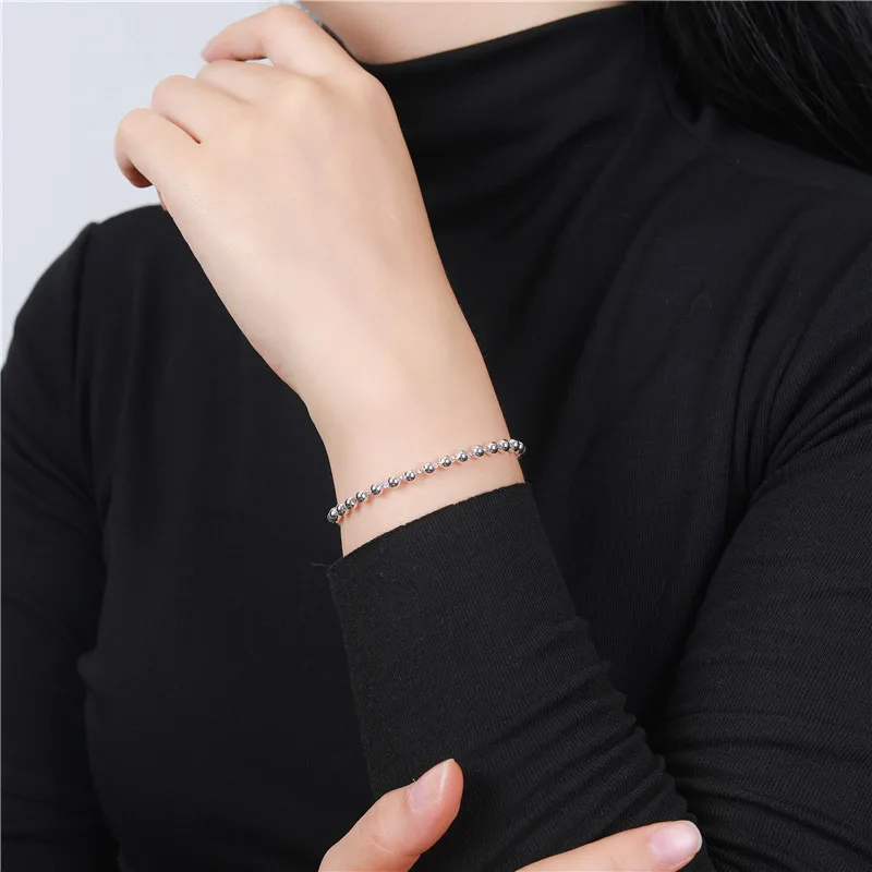 

S925 Sterling Silver "Fake One Penalty" Retro Simple Ball Round Beads Female Lady Basic Bracelets Jewelry
