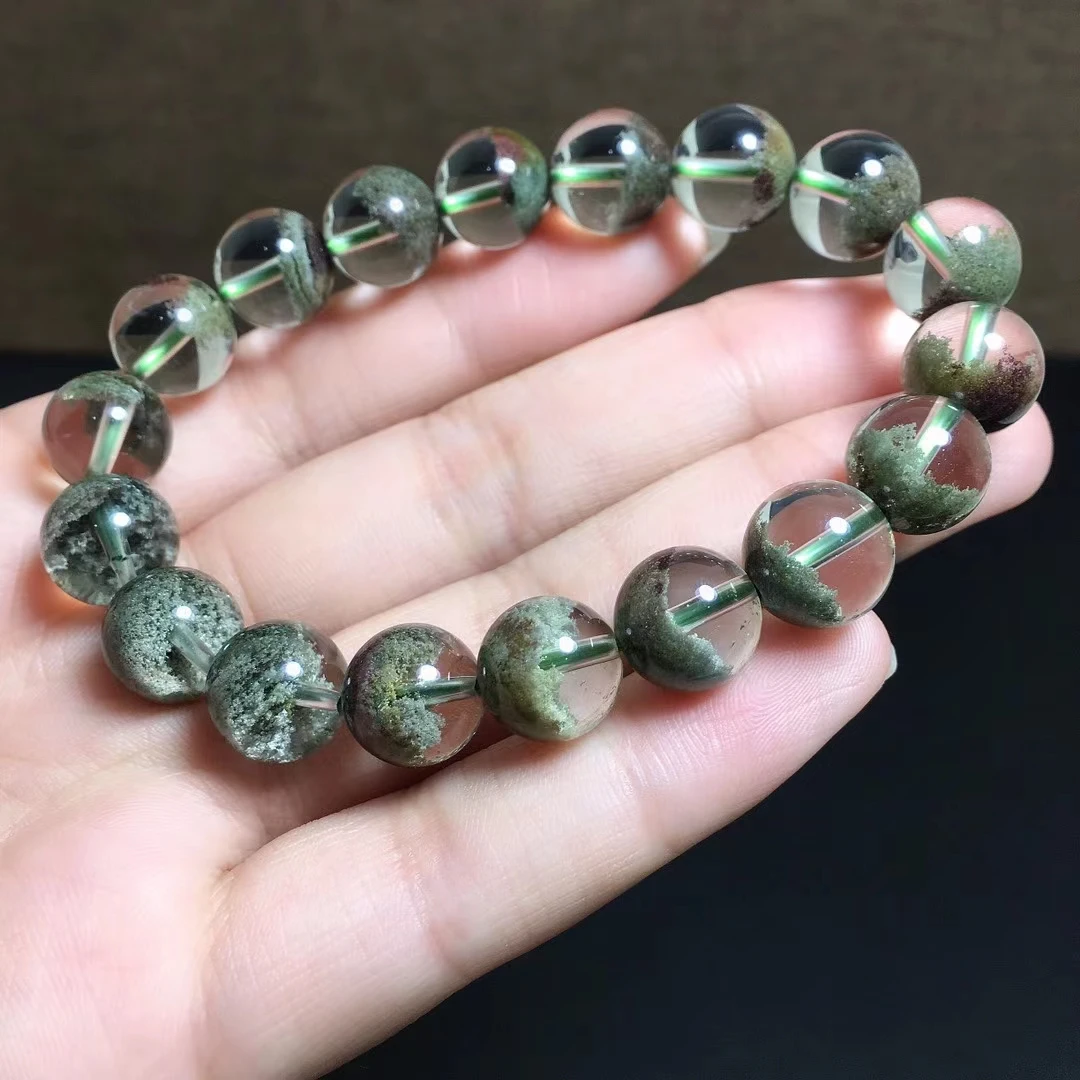 

Натуральный зеленый фантомный кварцевый браслет 11,1 мм Призрак для женщин и мужчин Кристальные большие прозрачные круглые бусины эластичны...