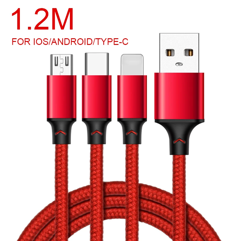 

AUJA 3 In 1 2.4A Fast Charge Cable For IOS & Type C & Micro USB Charging Cable For IOS Phone 11 X Xr Xs 8 7 6S 6 Plus
