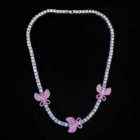1 row tennis chain butterfly charm crystal butterfly pendant necklace rhinestone shining choker necklace for women jewelry gift