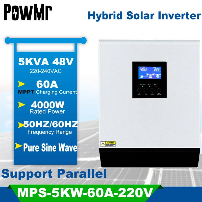5KVA чистый синусоидальный Гибридный Инвертор 48В 220В Встроенный MPPT 60A PV Контроллер