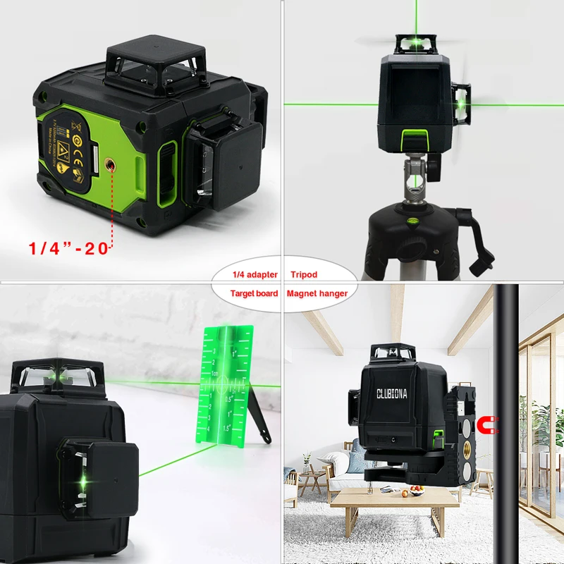 CLUBIONA M12G 12 линий 3D зеленый лазерный уровень 360 градусов автоматический