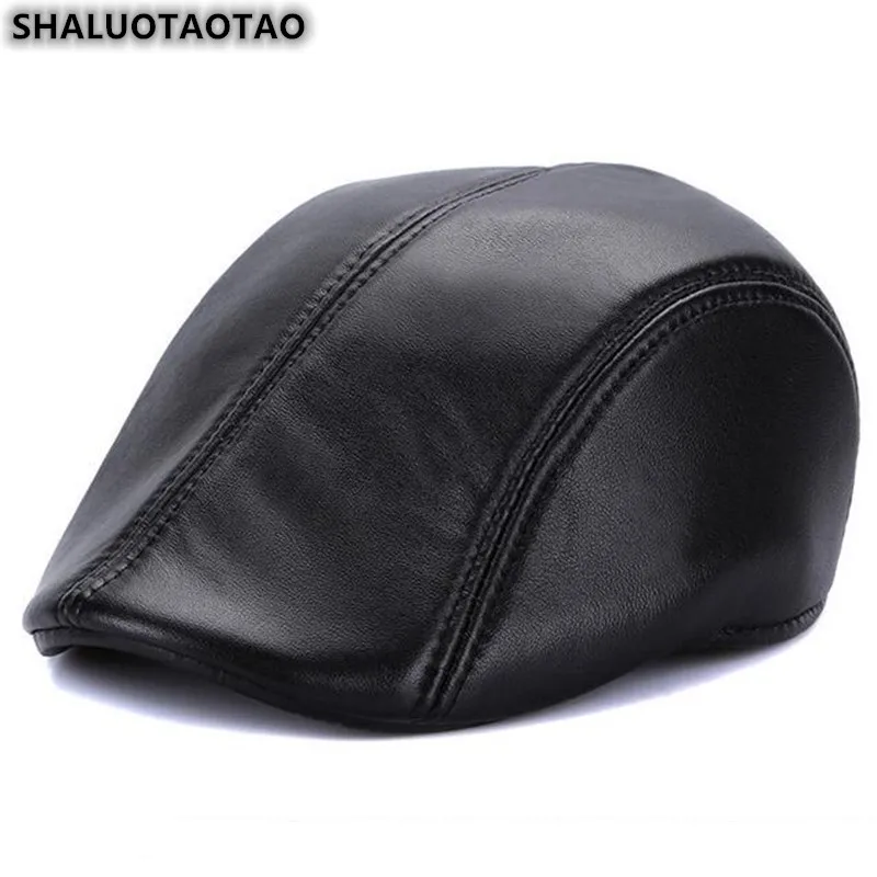 

SHALUOTAOTAO Autumn Winter New Thermal Berets For Men's Fashion Sheepskin Genuine Leather Hat Elegant Brands Leisure Tongue Cap