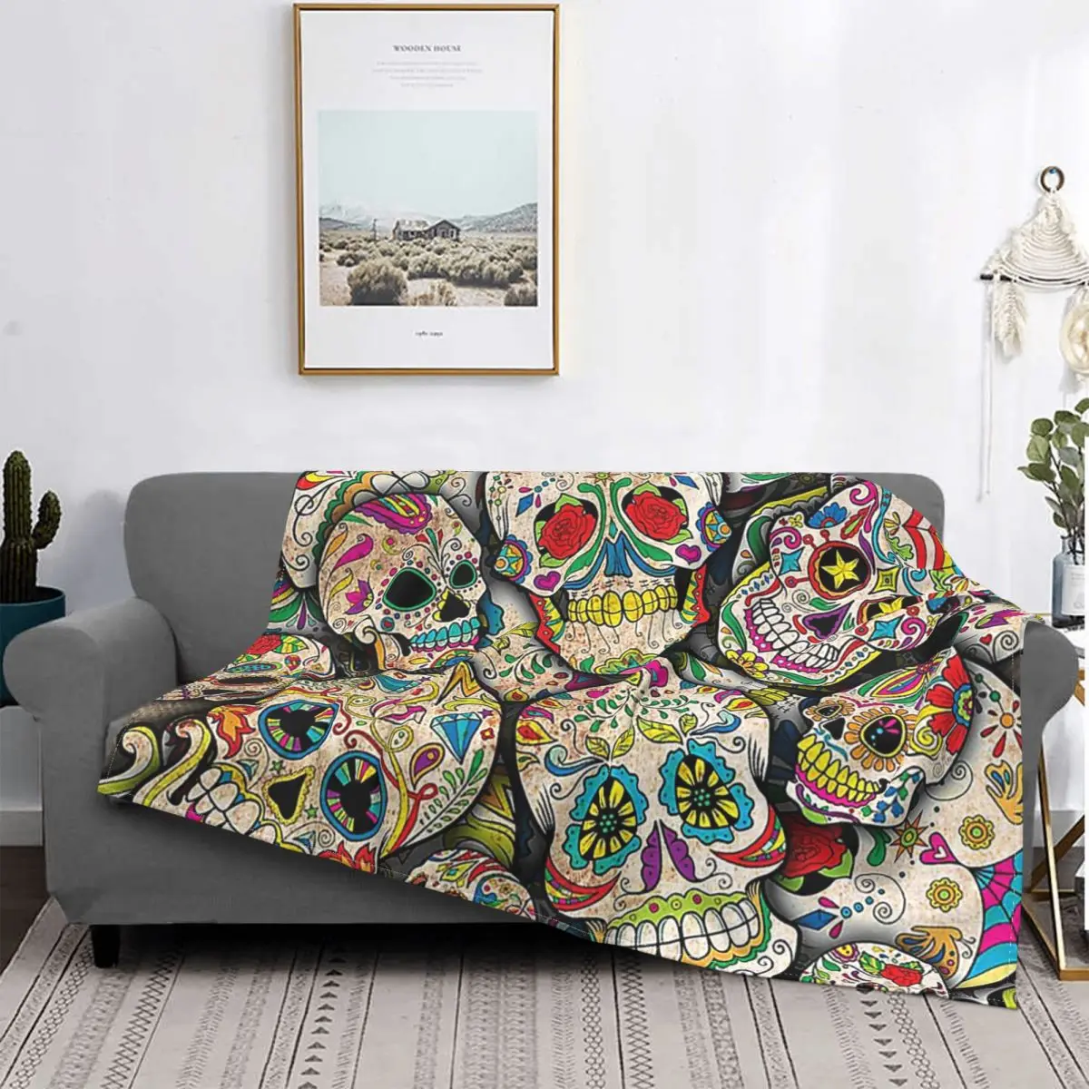 

Sugar Skull Collage Flannel Throw Blanket Ethnic Carnival Folkloric Blanket for Sofa Outdoor Lightweight Bedding Throws