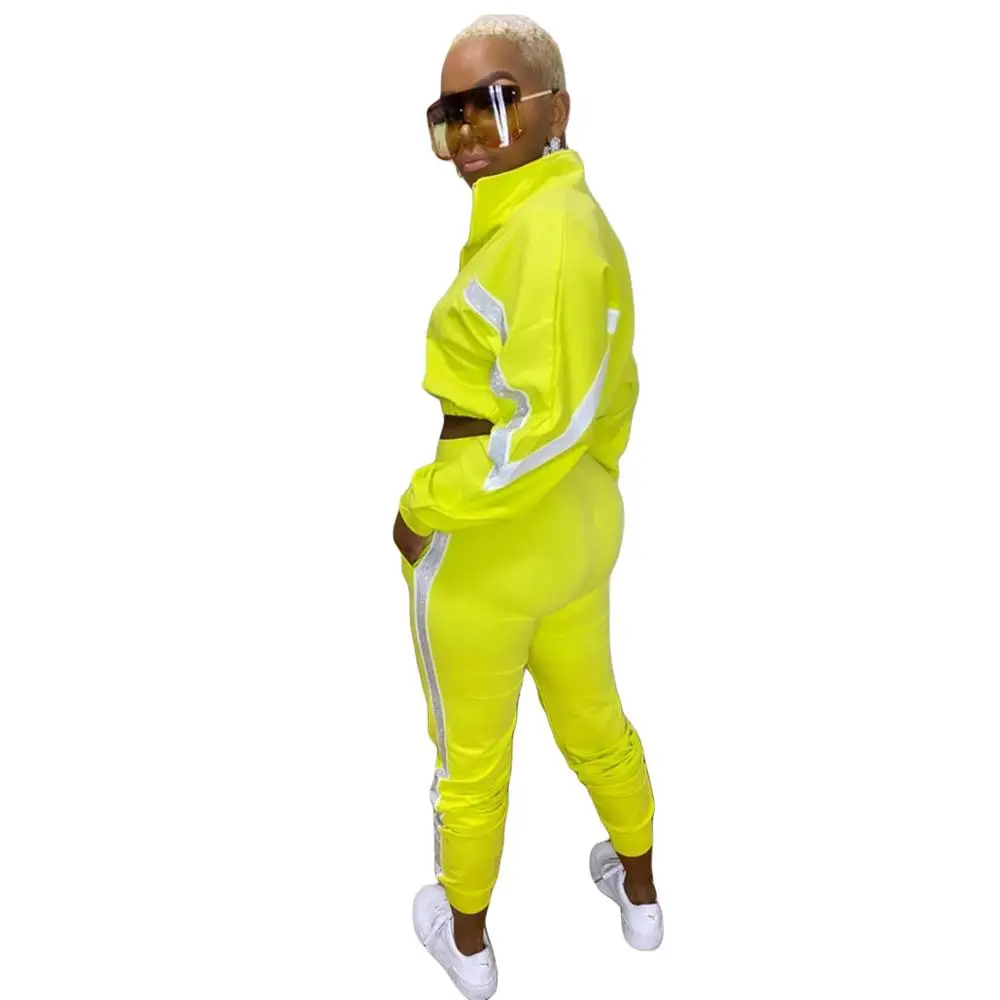 

Winter Sport Striped Patchwork Women's Set Jackets Sweatpant Jogger Suit Tracksuit Pants 2 Piece Set Matching Set Outfit