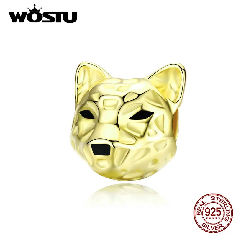 WOSTU, золотые леопардовые бусы, 925 пробы, Silve, животный Шарм, подходит для оригинального браслета, кулон для женщин, модное ювелирное изделие CQC1252