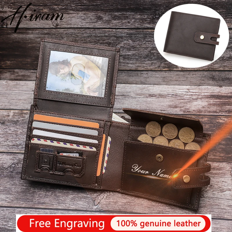 

Genuine Leather Men Short Wallet Brand RFID Vintage Male Purse Coin Pocket Bifold Clutch Wallets For Man Hasp Mini Card Holder