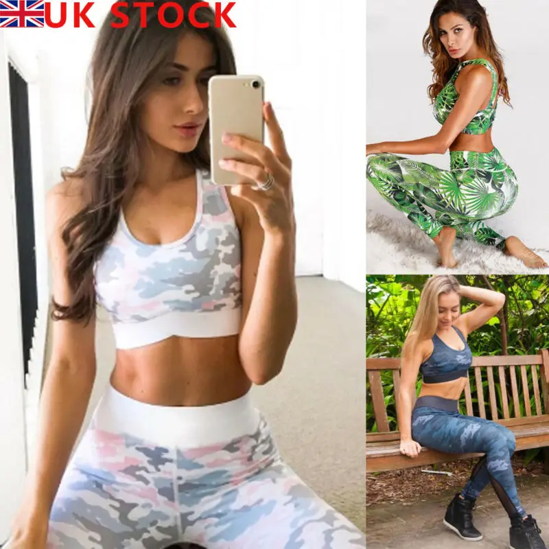 Women's Sport Gym Yoga Vest Bra Sports Jog Legging Pants Outfit Wear Set 2 Piece