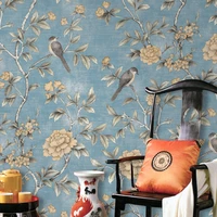 chinese style floral wallpaper classical pastoral flowers birds wall paper red yellow blue chinoiserie retro girls bedroom