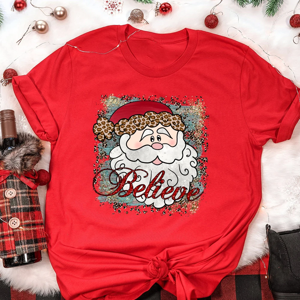 

Funny Santa Claus Cartoon Print Women T-shirt Short Sleeve New Harajuku Tee Shirt Femme Happy Merry Christmas Holiday Tops